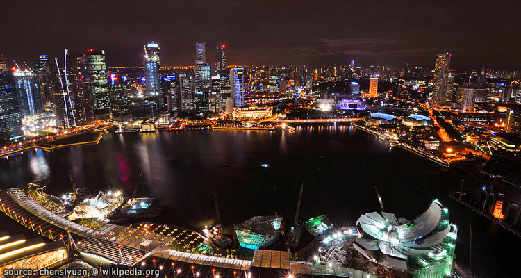 วิวยามค่ำคืนจากดาดฟ้าชมวิว Sands Skypark