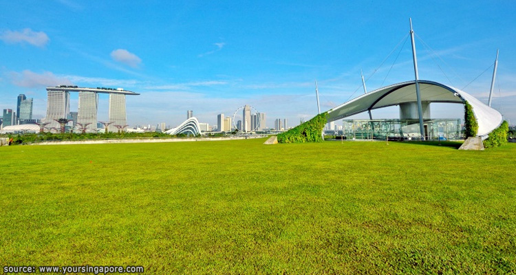 บรรยากาศสวนลอยฟ้าบนดาดฟ้าอาคารมาริน่า บาร์ราจ Marina Barrage