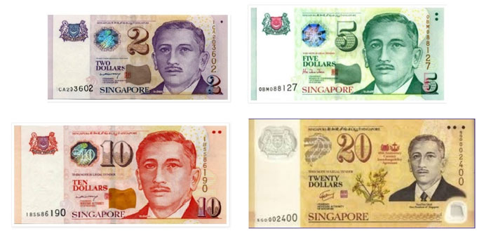 ตัวอย่างธนะบัตรแบบต่างๆของประเทศสิงคโปร์