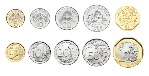 รูปตัวอย่างเงินแบบเหรียญของประเทศสิงคโปร์