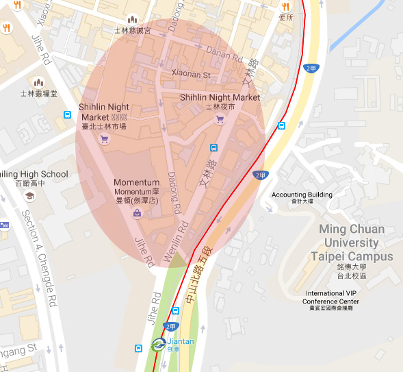 แผนผังบริเวณที่เป็นตลาดกลางคืนซื่อหลิน Shilin Night Market Map