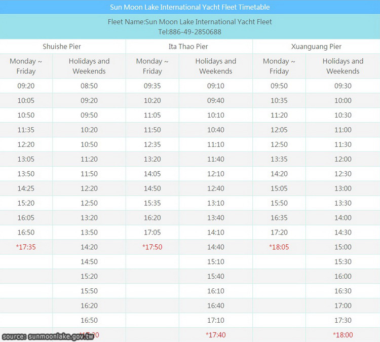 ตารางเดินเรือ Sun Moon Lake International Yacht Fleet