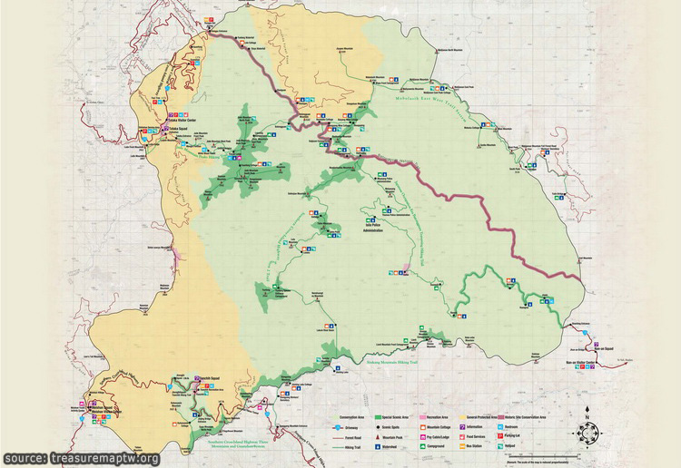 แผนที่อุทยานแห่งชาติยวี่ซัน (คลิกเพื่อดูรูปใหญ่)